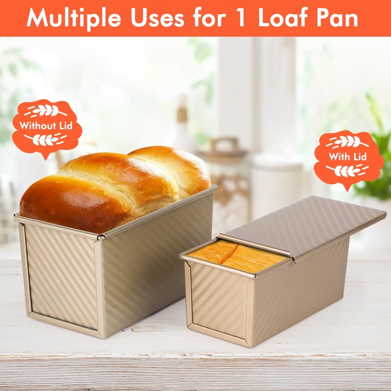 Beasea Pullman Loaf Pan with Lid, 2 Pack Non-Stick Bread
