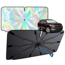 Windshield Sun Shade Custom Fit for Buick Enclave 2013-2019, Upgraded Iridescent Car Sunshade Cover Umbrella Accessories with 360° Anti-Scratch Handle