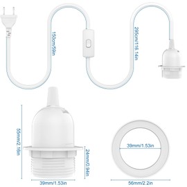 KEAGAR KEAGAR 3 x E27 Lampenfassung mit Schalter mit Stecker, E27 Fassung Schwarz mit 3,5m Kabel Schraubring - Kche, Wohnzimmer und Kinderzimmer - Wei? 002-DengZuo-3pcs-White