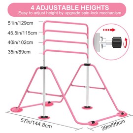 ZUETK Expandable Gymnastics Bar for Kids, Adjustable Height Junior Training Kip Bar, Folding Gymnastic Horizontal Bars Monkey Bar, Home Gym Equipment for Kid Gymnasts, Child, Girl, Boy