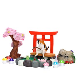 14 PCS Fairy Garden Kit, Fishing Cat Figurines, Miniature Koi Pond Mushroom Outdoor Statues, Tiny Ornaments for Micro Landscape Plant Pots Bonsai Craft Decor