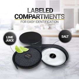 Esatto Glass Salt Rimmer 2 Tier for Margarita Tray and Cocktail, Black with 1 Extra Sponge + 2 Pourers – Apply Salt, Sugar, and Lime Juice for Better Drinks and Efficient Drink Preparation