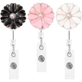 NEO+ Retractable Badge Holder with Alligator Clip, 25.5 inch Retractable Cord, ID Badge Reel with Pearl, 3 Pack (Multiple)