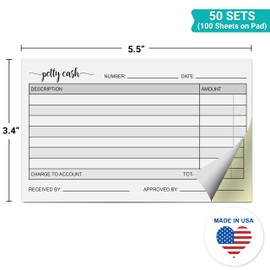 321Done 2-Part Carbonless Pocket Size Petty Cash Pad, 50 Sets (3.4x5.5) Carbon, Duplicate Copy Handheld Petty Cash Voucher - Cute Convenient Invoice Book for Small Business - Made in USA