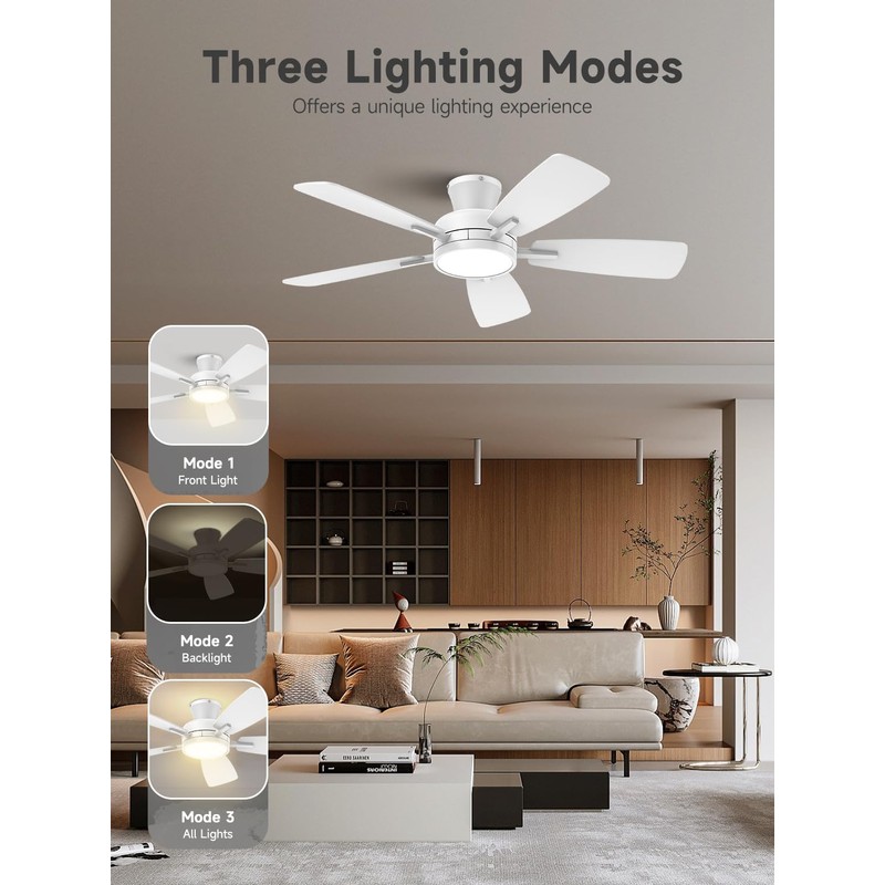 TALOYA Ceiling Fans with Lights and Remote, 46 Inch Low