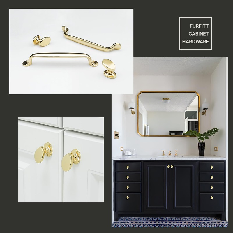 FURFITT 10 Pack Polished Gold Cabinet Knobs Solid Zinc Alloy