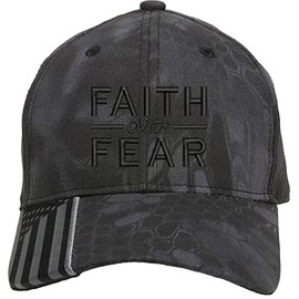 AmazingShirts Faith Over Fear Embroidered Structured Adjustable One Size Fits All US Flag on Bill Hat (Black/Black)