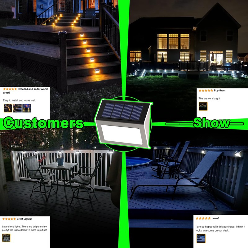 JSOT Solar Deck Lights -12 Pack Solar Fence Lights Waterproof