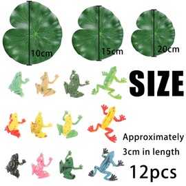 21PCS Plastic Frogs & Floating Lotus Leaves Set,12 Realistic Frog Figures with 9 Artificial Lily Pads (10/15/20cm), Pond Decoration for Garden, Pool, Outdoor Crafts & Mini Landscape Decor