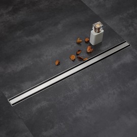 muschbath 24 Inch Ultra Narrow Linear Shower Drain, Brushed Nickel Extra Slim Shower Drain, 304 Stainless Steel, Easy to Install & Clean for Bathrooms (Drain Base Not Included), LSDE8-03A-24S