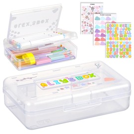 Fainne Double Layer Pencil Box with 3 Sheet Stickers Large Capacity Plastic Pencil Case Back to School Supplies Hard Shell Crayon Box Organizer for Gel Pens Erasers Sew Art Craft Supplies (Clear)