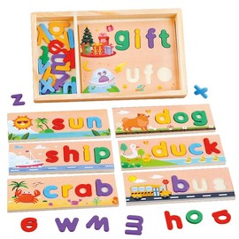 KUKUTrue® Montessori Toy for 3 4 5 6 7 8 Years, Educational Toys for 3+ Year Olds, Alphabet Puzzle, Wooden Box Spelling Word, Gift 3-8 Kids Boys Girls