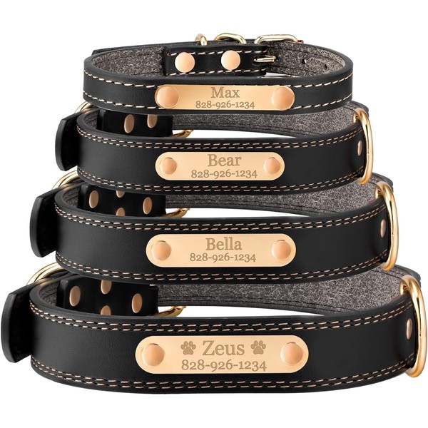 Personalized Dog Collar - Engraved Soft Black Vegan Leather -