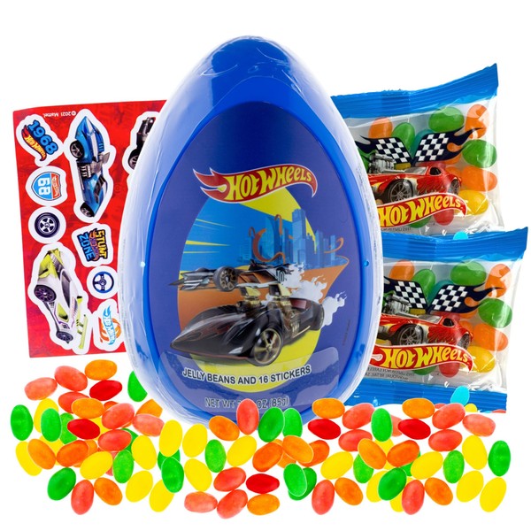 Hot Wheels Cars - Regalos sorpresa de huevos para niños, premio jumbo de plástico prellenado con granos de gelatina surtidos envueltos individualmente y caramelos duros, recuerdos de fiesta de cumpleaños 2022, 2.7 onzas