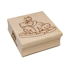 Hungry Frog with Butterfly Square Rubber Stamp for Stamping Crafting - 1.25in Small