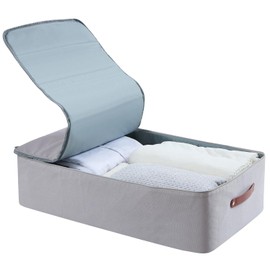 Premium Padded Under Bed Storage Container, 100% Canvas Underbed Storage with Sturdy Foam Structure, Durable and Refined Underbed Organizer, 17 x 28 x 8 inches, Gray