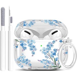 for Airpods Pro 2nd Generation Case Cover with Cleaner Kit, Clear Flower Case for Women Cute Protective with Keychain for AirPod Pro 2nd 2023/2022