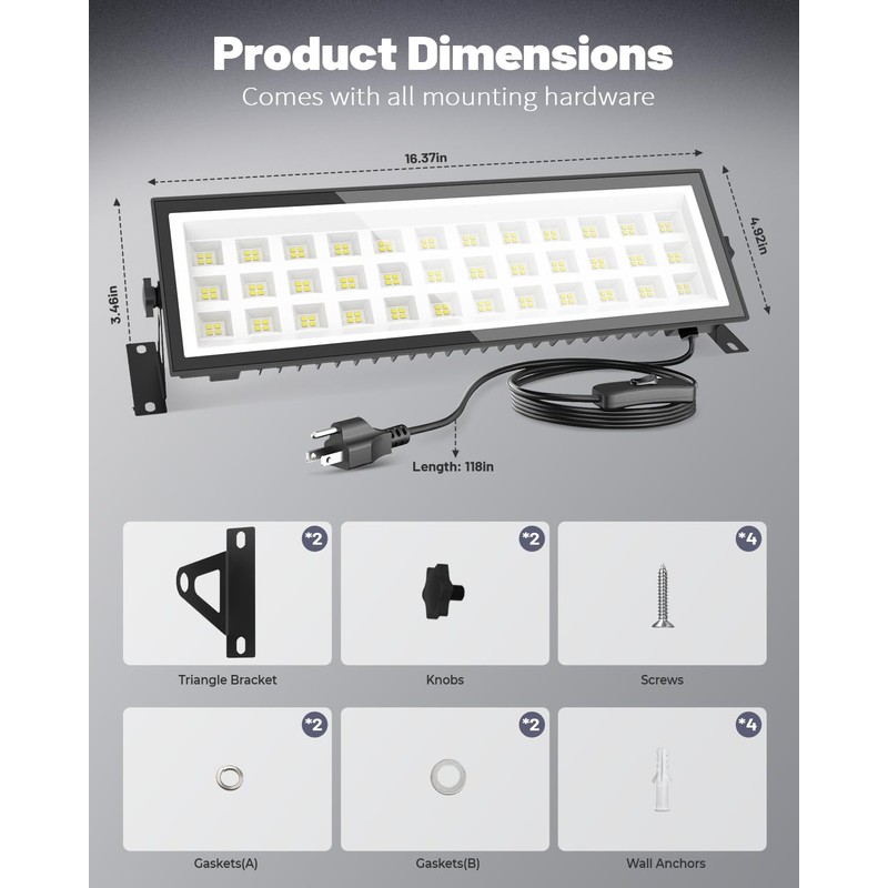 Linkable LED Shop Light(Built-in Outlet), 100W 15000LM Aluminum Plug in