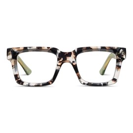 Peepers by PeeperSpecs Women's Spotlight Blue Light Blocking Reading Glasses and No Correction Eyewear Square, Sand Quartz/Green, 1.5