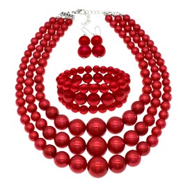 utop Large Big Pearl Necklace and Earring Set Multi Strand Pearl Necklace Costume Jewelry Chunky Pearls Necklaces for Women JNF
