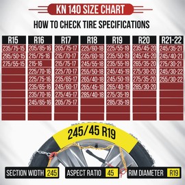 2 PCS Snow Chains for Car, SUV, Pickup and Truck, Compatible with Tire Width 205 215 225 235 245 255 265 275 285 MM (KN140)