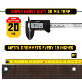 Core Tarps Extreme Heavy Duty 20 Mil Tarp Cover, Waterproof, UV Resistant, Rip and Tear Proof, Poly Tarpaulin with Reinforced Edges for Roof, Camping, Patio, Pool, Boat (Brown/Black 20′ X 20′)