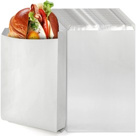 LEGUMMY Foil Sandwich Bags, Aluminum Hamburger Wrappers, 4 LB Insulated Hot Dog Bag Burger Wrap Sleeves, Greaseproof Kraft Paper Foil Lined Food Bags for Fast Food, Food Truck, 100 Pack, White