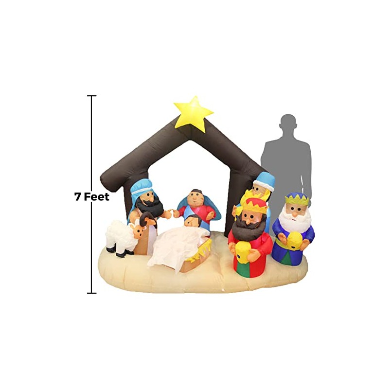 ElectricArt 7 Foot Nativity Scene LED Christmas Inflatable