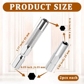 4 Pcs Drill Bit Adapter, 1/4 to 4mm Bit Adapter, Hex to 1/4 Drive Adapter, Magnetic Drill Adapter for Sockets and Precision Bits Set Screwdriver Converter