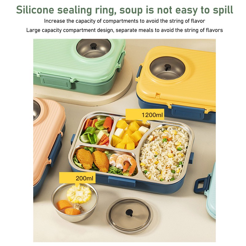 Bento Box 4 Compartments 1200ml 304 Stainless Steel Insulated with