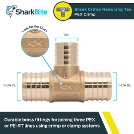 SharkBite 1-1/4 x 1-1/4 x 1 Inch Crimp Reducing Tee, Brass Plumbing Fitting, PEX Pipe, PE-RT, UC08353528