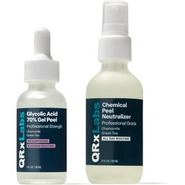 QRxLabs 70% Glycolic Acid Gel Peel & Neutralizer Set - Professional-grade skincare for acne, wrinkles, collagen boost - 1 fl oz & 2 fl oz bottles