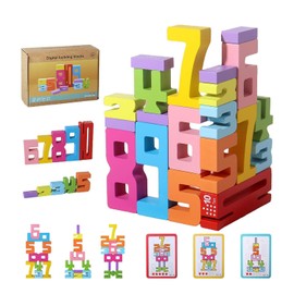 BOVVSKY Wooden Number Building Blocks, Montessori-Inspired Wooden Number Building Blocks, Math Learning Toys for Kids Digital Educational Counting Toys (20pcs)