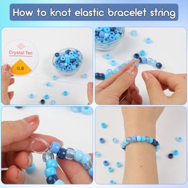 1200Pcs 6x9mm Pony Beads for Bracelets Making Kit, 5 Style Blue Colors Kandi Beads Bulk for Friendship Bracelet Kit, Hair Beads for Braids with Stretch Cord and Scissors