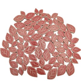 500g Random 3 Sizes Leaves Ceramic Mosaic Tiles Make Creative Ceramic Mosaic Pieces for DIY Crafts, Flower Pots, Vases, Cups, Garden Decoration, Mosaic Making Accessories (Light Red)