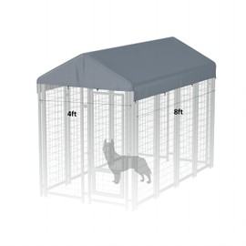 MDHAO 8' x 4' Dog Kennel Cover 600D Heavy Duty Waterproof Replaceable Dog Kennel Top Cover - Gray (Top Cover Included Only)