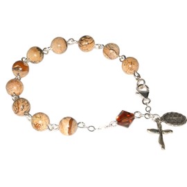 Womens Catholic Rosary Bracelet made with Picture Jasper Gemstones and an Austrian Crystal (Mom, Confirmation, RCIA, Christmas, Easter, Gift)