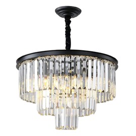 ELGOBST Black Modern Crystal Chandelier Lighting K9 Crystal Round Chandelier Hanging Ceiling Light Fixture 3-Tier Contemporary Crystal Pendant Light for Dining Room Living Room Bedroom 21.68inch