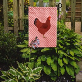 Caroline's Treasures BB7843GF New Hampshire Red Chicken Pink Check Garden Flag Mailbox Flag Decorative Yard Flag Banner Outside Patio Artwork Yard Flower Beds, Garden Size, Multicolor