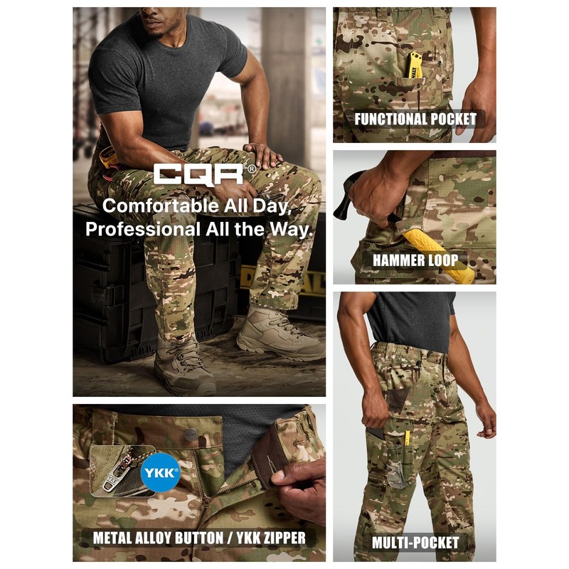 CQR Men's Quick Dry Work Pants, Water Resistant Outdoor Tactical