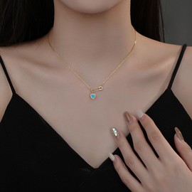 Safety Pin Necklace for Women Pink Heart Necklace Safety Pins Charms Clip Drop Necklace Rhinestone Heart Necklace Dainty Jewelry Gifts Blue