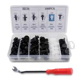 Dogary 100 PCS Car Bumper Retainer Clips, Plastic Rivets Fasteners Kit with Removal Tool, Push Retainer Screws Rivets, Universal Auto Fastener Kit, for Set -Door Trim Panel Fender Clips (White)