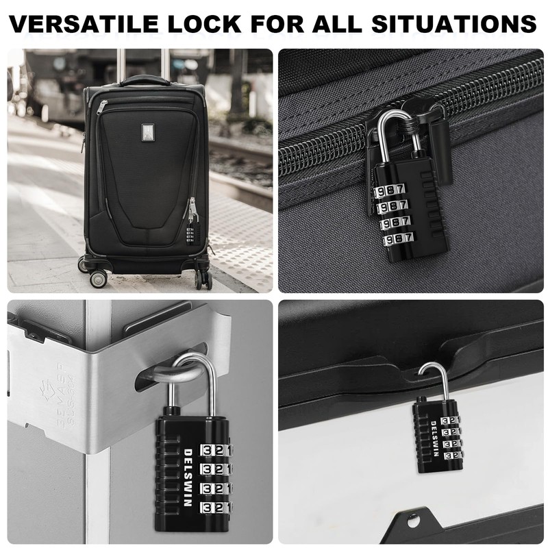 DELSWIN Combination Lock 4-Digit Small Padlock - 4Pcs Resettable Combo