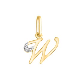 Rodium - Gold Pendant, Letter with Zircons, 14K Gold/585 Fineness, Charms for Necklace or Chain, Bracelet, Ideal Gifts for Women, Chain Pendant for Gold Jewellery, Gold
