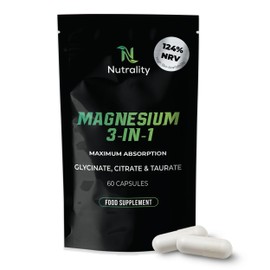 Nutrality Magnesium 3-in-1 Complex Food Supplement | 1800mg High Absorption Glycinate, Citrate and Taurate | 352mg Elemental Magnesium | Muscle, Sleep & Nerve Support | Made in UK | 60 Vegan Capsules