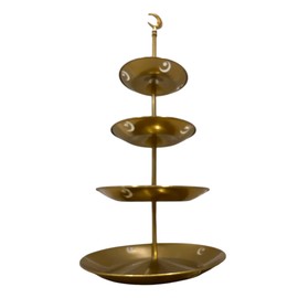 4-Tier Tray Celebration Tray Display Stand for Food Ramadan Food Serving Tray with Hilal Topper Dates Fruit Metal Tray Gold Serving Tray for Party 4 Tier Gold Cupcake Stand 12", 10", 8" and 6".