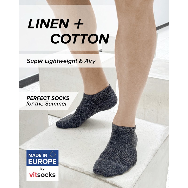 vitsocks Men's LINEN-COTTON Thin Light Summer Trainer Socks (4 PAIRS)
