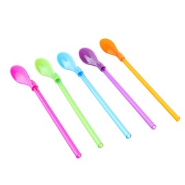 5 PCS Drinking Straws Spoon Plastic Straws Colored Straws for Smoothie Milkshake Cocktail and Hot Drinks Multi-Color