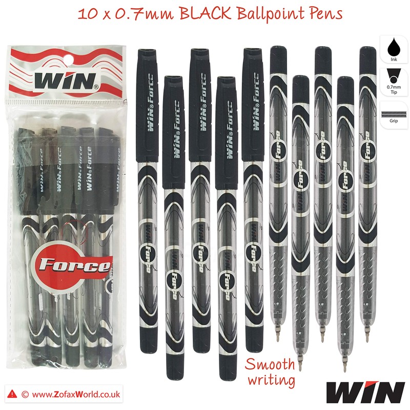 WIN 10 x 0.7mm Tip Ball Pens Force Smooth Biros