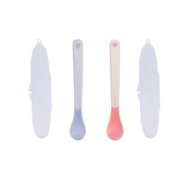 Baby Feeding Spoon, Set of 2, Heat Changing Function (Color Changing at 104°F (43°C) or higher) Baby Tableware Set, Prevents Burns Babies, Soft TPE Material with Case, Baby Supplies, Unisex (Blue +